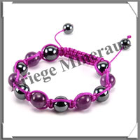 AMETHYSTE et HEMATITE - Bracelet Shamballa - 11 Perles de 10 mm - Macram Violet - A