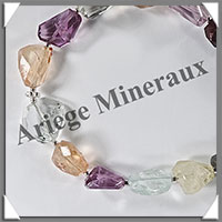 MELANGE de MINERAUX - Bracelet Argent - Nuggets Facets - 17 cm - 10,0 grammes - W016