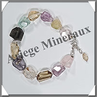 MELANGE de MINERAUX - Bracelet Argent - Nuggets Facets - 17 cm - 11,1 grammes - W018
