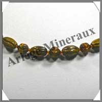 OEIL DE TIGRE - Collier Compos� : Olives Cisel�es 8x12 mm et Perles Cisel�es 8 mm - 43 cm - C003