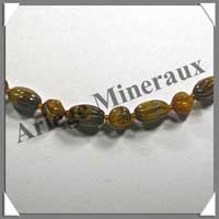 OEIL DE TIGRE - Collier Compos� : Olives Cisel�es 8x12 mm et Perles Cisel�es 8 mm - 44 cm - C004