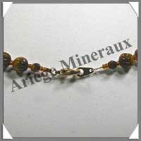OEIL DE TIGRE - Collier Compos� : Olives Cisel�es 8x12 mm et Perles Cisel�es 8 mm - 44 cm - C004