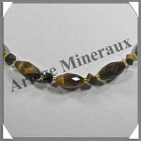 OEIL DE TIGRE - Collier Compos� : Olives Facet�es 8x12 mm et Cubes 4 mm Altern�s - 43 cm - C001