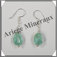 AIGUE MARINE - Boucles d'Oreilles Argent - Ovale Facet - Hameon - 30x12 mm - W007
