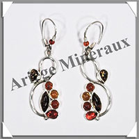 AMBRE - Boucles d'Oreilles Argent - Pendant 6 Cabochons - Dormeuse Ferme  - 40 mm - C013