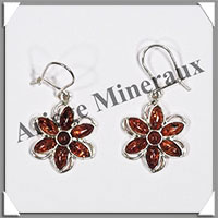 AMBRE - Boucles d'Oreilles Argent - Pendant Fleur 7 Cabochons - Hameon Ferm - 25 mm - C015