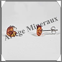 AMBRE - Boucles d'Oreilles Argent - Cabochon Coeur - Puce - 8 mm - L002