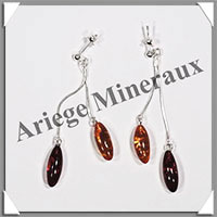 AMBRE - Boucles d'Oreilles Argent - Pendant 2 Ovales Allongs sur Chainette - Puce - 40 mm - L003