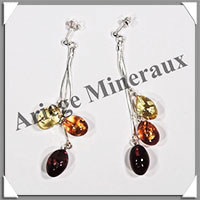 AMBRE - Boucles d'Oreilles Argent - Pendant 3 Ovales Etags sur Chainette - Puce - 65 mm - L004