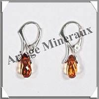 AMBRE - Boucles d'Oreilles Argent - Pendant Goutte Facete - Dormeuse Ferme - 20 mm - L008