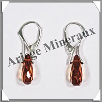 AMBRE - Boucles d'Oreilles Argent - Pendant Goutte Facete - Dormeuse Ferme - 20 mm - L009