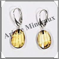 AMBRE - Boucles d'Oreilles Argent - Pendant Ovale Facet - Dormeuse Ferme - 20 mm - L012