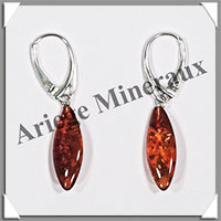 AMBRE - Boucles d'Oreilles Argent - Pendant Ovale Allong - Dormeuse Ferme - 20 mm - L013