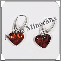 AMBRE - Boucles d'Oreilles Argent - Pendant Coeur 13x13 mm - Dormeuse Ferme - 17 mm - L016