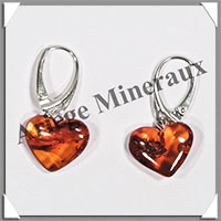 AMBRE - Boucles d'Oreilles Argent - Pendant Coeur 15x15 mm - Dormeuse Ferme - 18 mm - L017