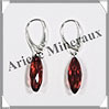 AMBRE - Boucles d'Oreilles Argent - Pendant Ovale Allong Facet - Dormeuse Ferme - 35 mm - L018 Lituanie