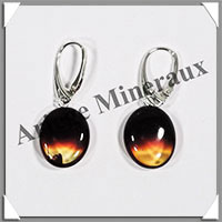 AMBRE - Boucles d'Oreilles Argent - Pendant Ovale Bicolore - Dormeuse Ferme - 30 mm - L019
