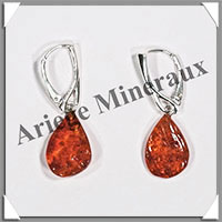 AMBRE - Boucles d'Oreilles Argent - Pendant Goutte Strie - Dormeuse Ferme - 35 mm - L020