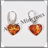 AMBRE - Boucles d'Oreilles Argent - Pendant Coeur 15x15 mm - Dormeuse Ferme - 17 mm - L021
