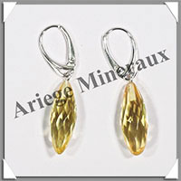 AMBRE - Boucles d'Oreilles Argent - Pendant Ovale Allong Facet - Dormeuse Ferme - 40 mm - L022