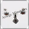 AMBRE - Boucles d'Oreilles Argent + Pendentif assorti - Puce - Carrs 10x10 mm - L101 Lituanie