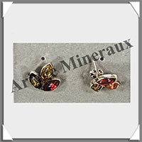 AMBRE - Boucles d'Oreilles Argent - Puce 3 Cabochons Multicolores - Puce - 15 mm - C005