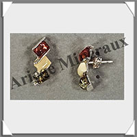 AMBRE - Boucles d'Oreilles Argent - Puce 3 Cabochons Multicolores - Puce - 22 mm - C008