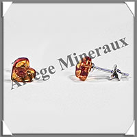 AMBRE - Boucles d'Oreilles Argent - Cabochon Coeur - Puce - 8 mm - L009