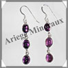 AMETHYSTE Fonce - Boucles d'Oreilles Argent - 3 Cabochons (3 Etages) - Hameon - 37 mm - 31032 - C001 Uruguay