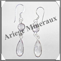 AMETHYSTE - Boucles d'Oreilles Argent - 2 Cabochons Facets (2 Etages) - Hameon - 40 mm - P005