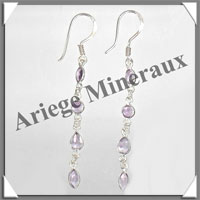 AMETHYSTE - Boucles d'Oreilles Argent - 4 Cabochons Facets (4 Etages) - Hameon - 50 mm - P006