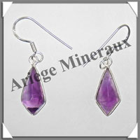 AMETHYSTE - Boucles d'Oreilles Argent - Losange - Hameon - 20x10 mm - P007