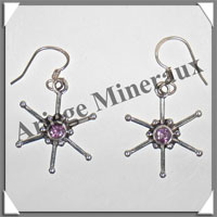 AMETHYSTE - Boucles d'Oreilles Argent - 1 Cabochon Facet (Etoile) - Hameon - 25x25 mm - P011