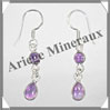 AMETHYSTE - Boucles d'Oreilles Argent - 2 Cabochons (2 Etages) - Hameon - 25 mm - P012 Brsil