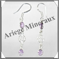 AMETHYSTE - Boucles d'Oreilles Argent - 2 Cabochons (3 Etages) - Hameon - 45 mm - P013