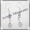 AMETHYSTE - Boucles d'Oreilles Argent - 2 Cabochons Facets (2 Etages) - Hameon - 30 mm - P014 Brsil