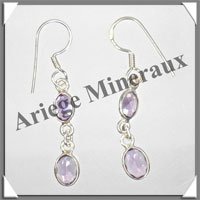 AMETHYSTE - Boucles d'Oreilles Argent - 2 Cabochons Facets (2 Etages) - Hameon - 30 mm - P014
