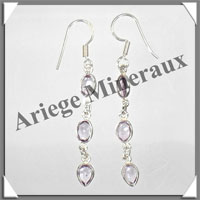 AMETHYSTE - Boucles d'Oreilles Argent - 3 Cabochons Facets (3 Etages) - Hameon - 45 mm - P015