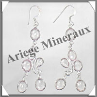 AMETHYSTE - Boucles d'Oreilles Argent - 6 Cabochons Facets (3 Etages) - Hameon - 60 mm - P018