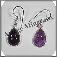 AMETHYSTE - Boucles d'Oreilles Argent - Ronde - Goutte -  Hameon - 15x10 mm - W007