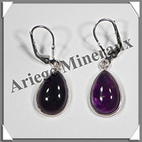 AMETHYSTE Fonce - Boucles d'Oreilles Argent - Goutte - Dormeuse Ferme - 15x10 mm - W011