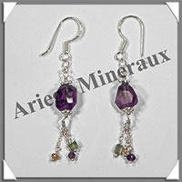 AMETHYSTE - Boucles d'Oreilles Argent - Fantaisie - Hameon - 35x5 mm - W012