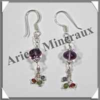 AMETHYSTE - Boucles d'Oreilles Argent - Fantaisie - Hameon - 35x5 mm - W013