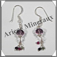 AMETHYSTE - Boucles d'Oreilles Argent - Fantaisie - Hameon - 35x5 mm - W015