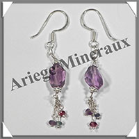 AMETHYSTE - Boucles d'Oreilles Argent - Fantaisie - Hameon - 35x6 mm - W016