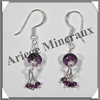 AMETHYSTE - Boucles d'Oreilles Argent - Fantaisie - Hameon - 40x8 mm - W017