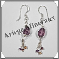 AMETHYSTE - Boucles d'Oreilles Argent - Fantaisie - Hameon - 40x8 mm - W018