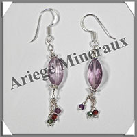 AMETHYSTE - Boucles d'Oreilles Argent - Fantaisie - Hameon - 40x10 mm - W019
