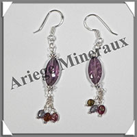 AMETHYSTE - Boucles d'Oreilles Argent - Fantaisie - Hameon - 40x8 mm - W020
