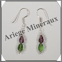 AMETHYSTE + PERIDOT - Boucles d'Oreilles Argent - Fantaisie - Hameon - 30x6 mm - W001